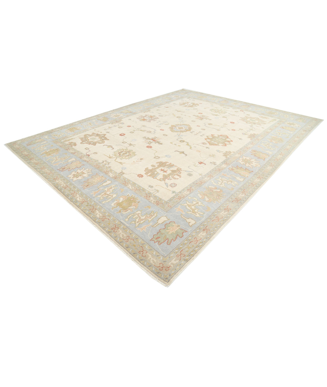 Hand Knotted Turkish Oushak Wool Rug - 10'10'' x 14'2'' 10'10'' x 14'2'' (325 X 425) / Beige / Blue