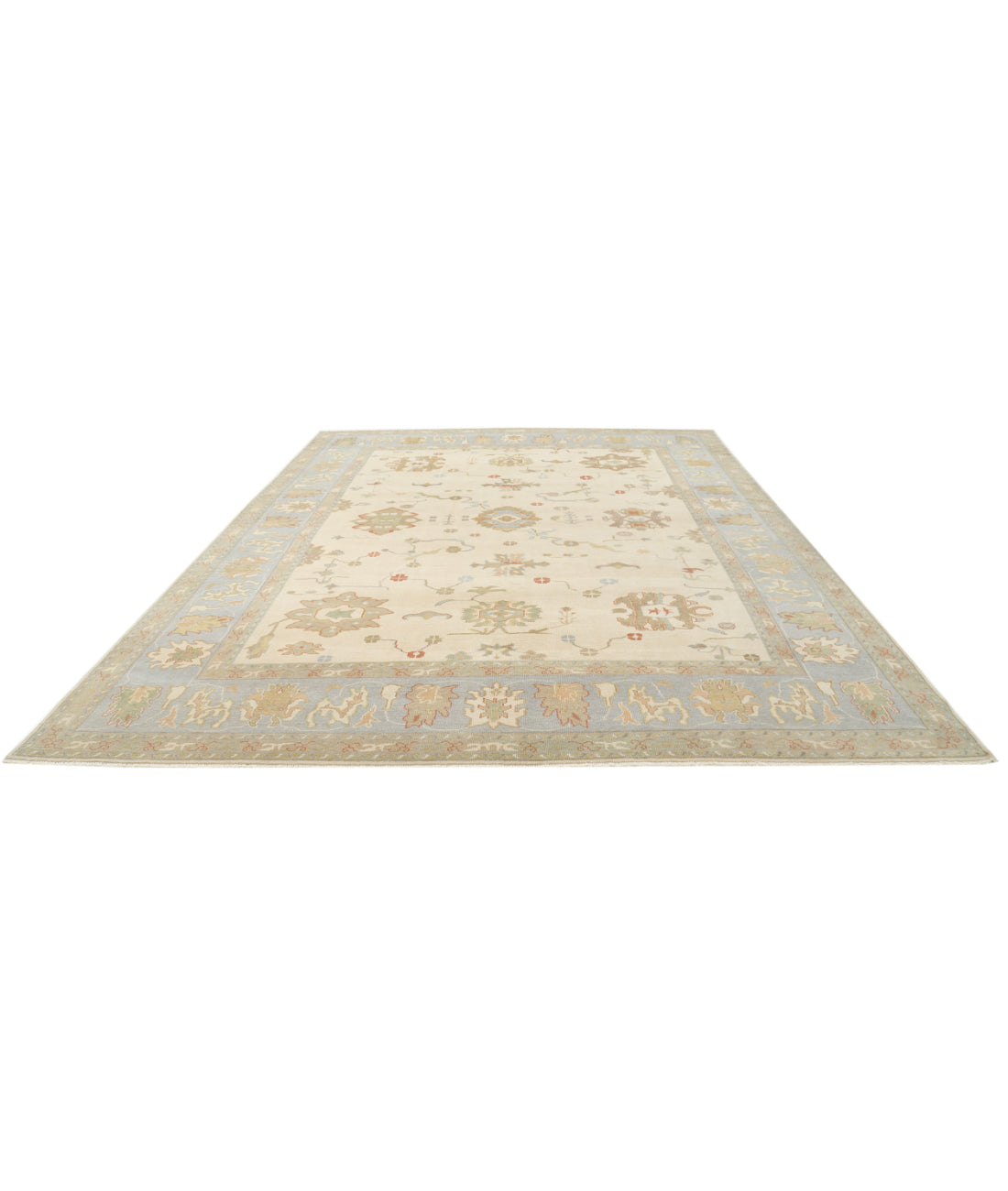 Hand Knotted Turkish Oushak Wool Rug - 10'10'' x 14'2'' 10'10'' x 14'2'' (325 X 425) / Beige / Blue