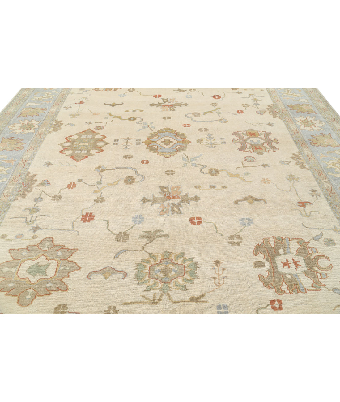 Hand Knotted Turkish Oushak Wool Rug - 10'10'' x 14'2'' 10'10'' x 14'2'' (325 X 425) / Beige / Blue