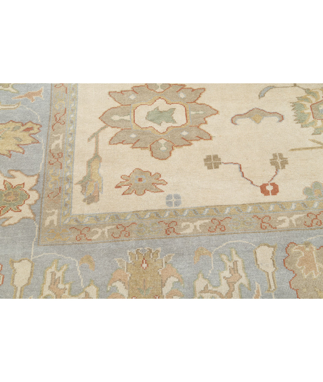 Hand Knotted Turkish Oushak Wool Rug - 10'10'' x 14'2'' 10'10'' x 14'2'' (325 X 425) / Beige / Blue