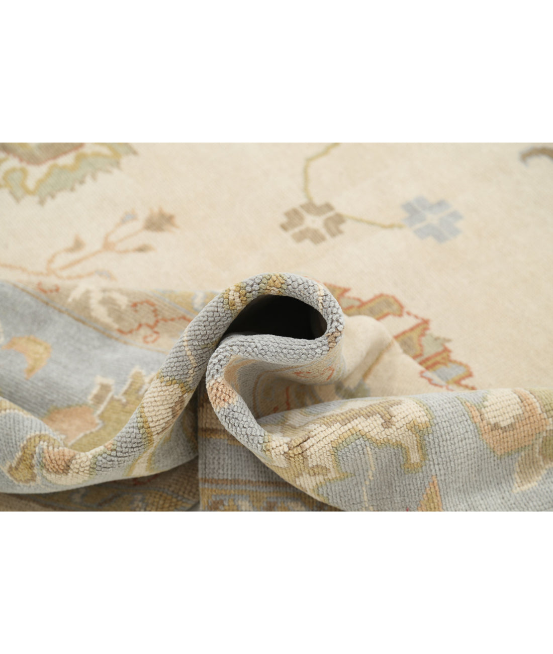 Hand Knotted Turkish Oushak Wool Rug - 10'10'' x 14'2'' 10'10'' x 14'2'' (325 X 425) / Beige / Blue