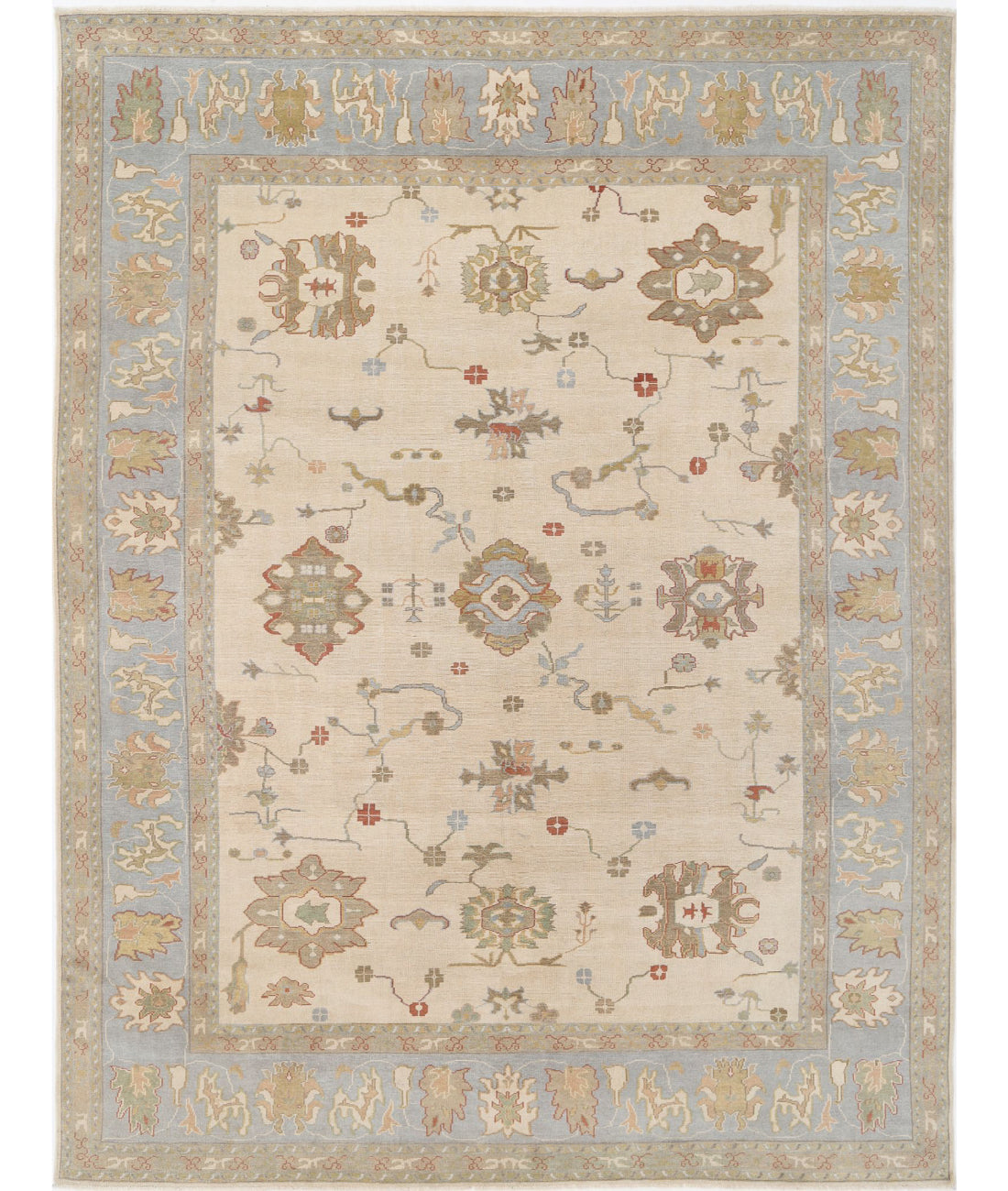 Hand Knotted Turkish Oushak Wool Rug - 10'10'' x 14'2''