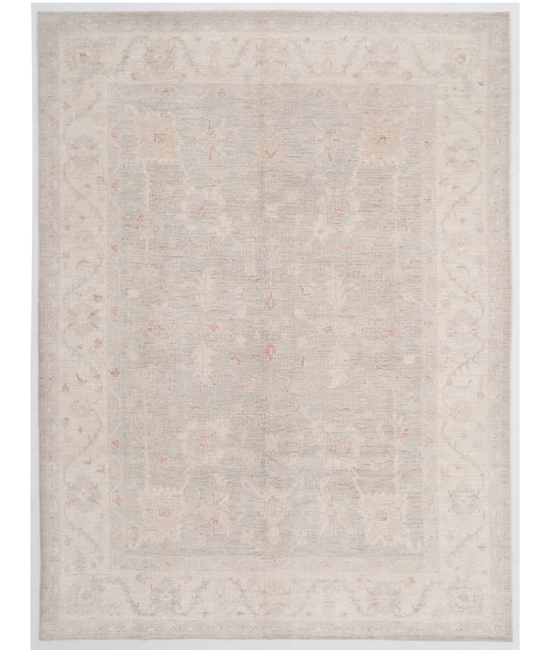 Hand Knotted Oushak Wool Rug 9' 2" X 12' 3" 9' 2" X 12' 3" (280 X 373) / Grey / Ivory