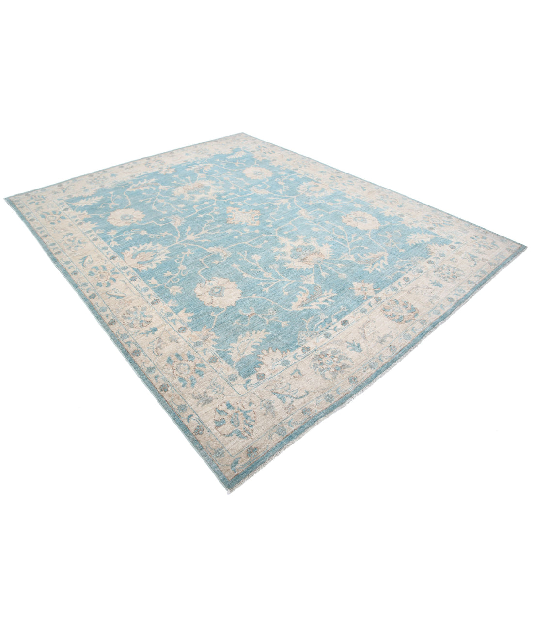 Hand Knotted Oushak Wool Rug - 7'11'' x 9'5'' 7'11'' x 9'5'' (238 X 283) / Green / Ivory