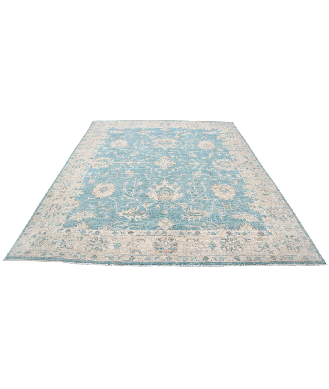 Hand Knotted Oushak Wool Rug - 7'11'' x 9'5'' 7'11'' x 9'5'' (238 X 283) / Green / Ivory