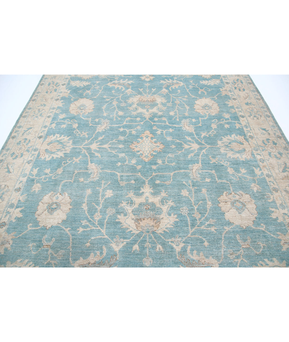 Hand Knotted Oushak Wool Rug - 7'11'' x 9'5'' 7'11'' x 9'5'' (238 X 283) / Green / Ivory