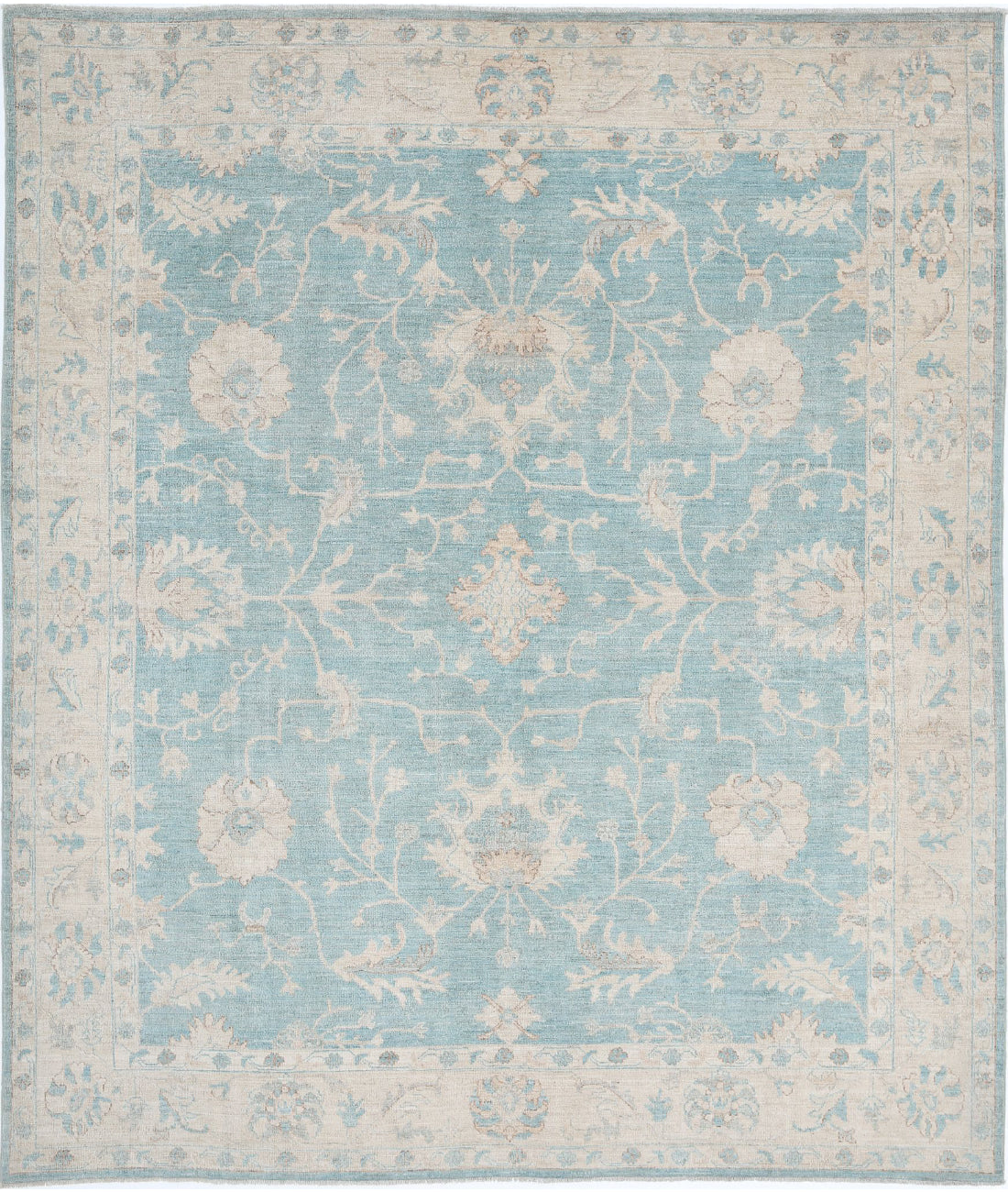 Hand Knotted Oushak Wool Rug - 7&#39;11&#39;&#39; x 9&#39;5&#39;&#39; 7&#39;11&#39;&#39; x 9&#39;5&#39;&#39; (238 X 283) / Green / Ivory
