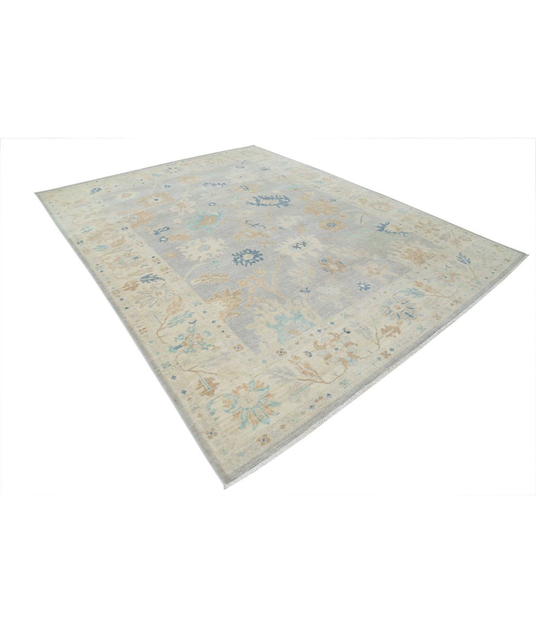Hand Knotted Oushak Wool Rug - 8'10'' x 11'6'' 8'10'' x 11'6'' (265 X 345) / Grey / Ivory