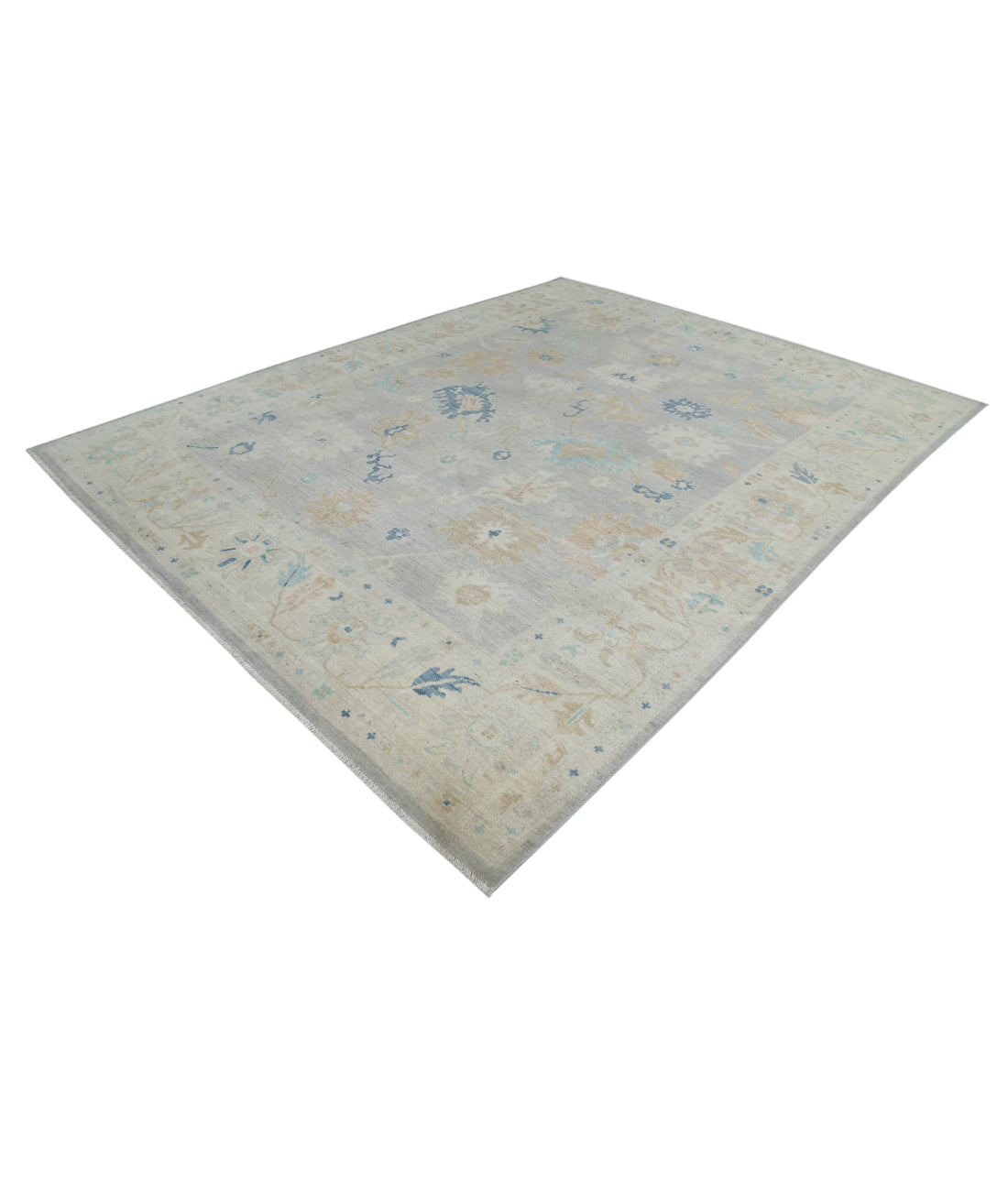 Hand Knotted Oushak Wool Rug - 8'10'' x 11'6'' 8'10'' x 11'6'' (265 X 345) / Grey / Ivory