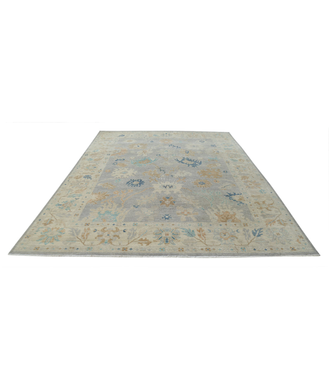 Hand Knotted Oushak Wool Rug - 8'10'' x 11'6'' 8'10'' x 11'6'' (265 X 345) / Grey / Ivory
