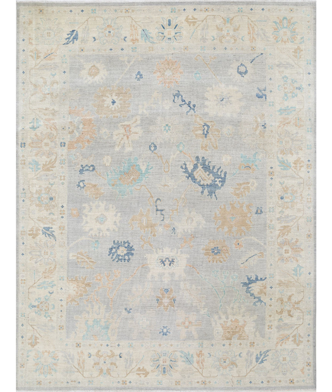 Hand Knotted Oushak Wool Rug - 8&#39;10&#39;&#39; x 11&#39;6&#39;&#39; 8&#39;10&#39;&#39; x 11&#39;6&#39;&#39; (265 X 345) / Grey / Ivory