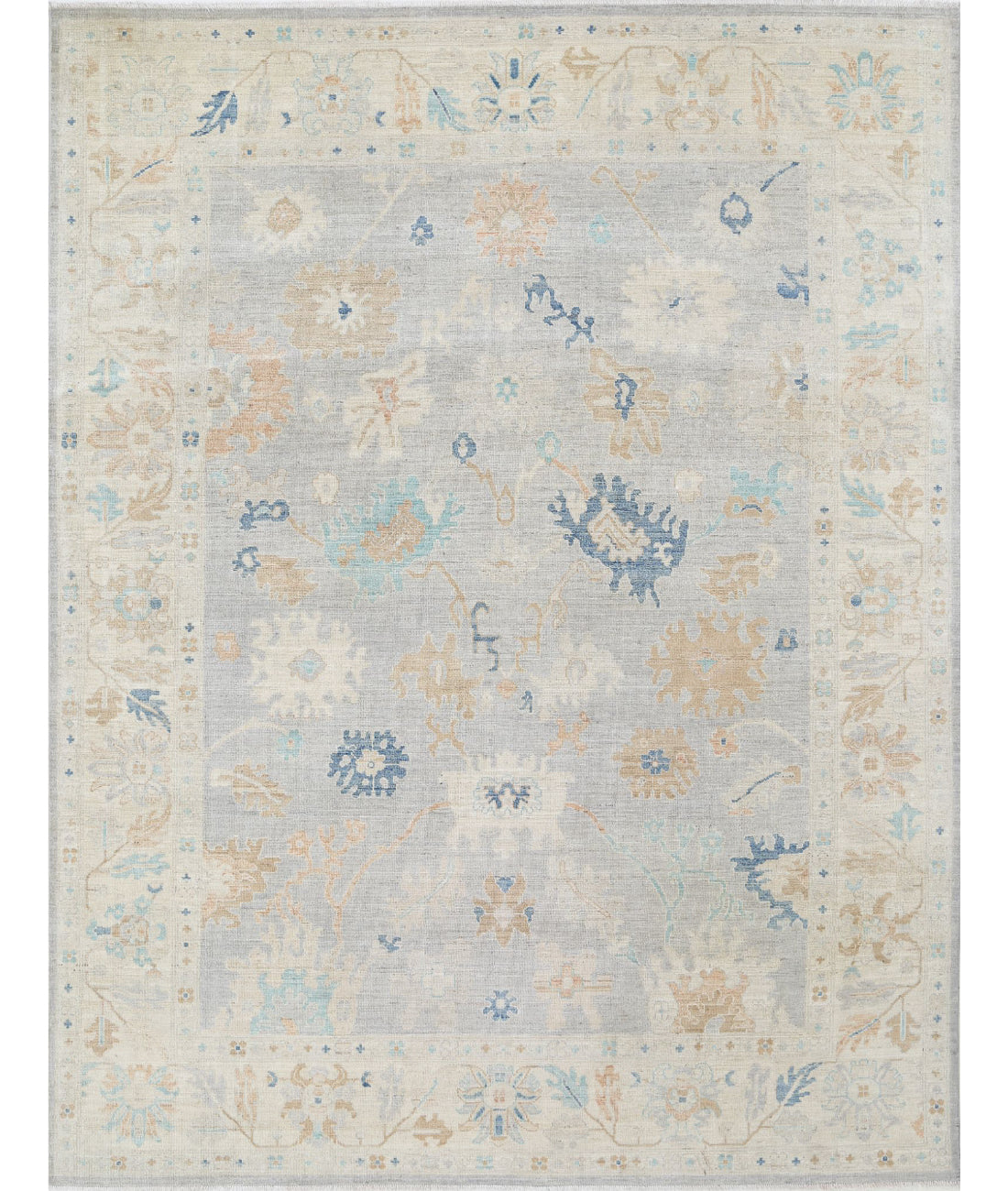 Hand Knotted Oushak Wool Rug - 8'10'' x 11'6''