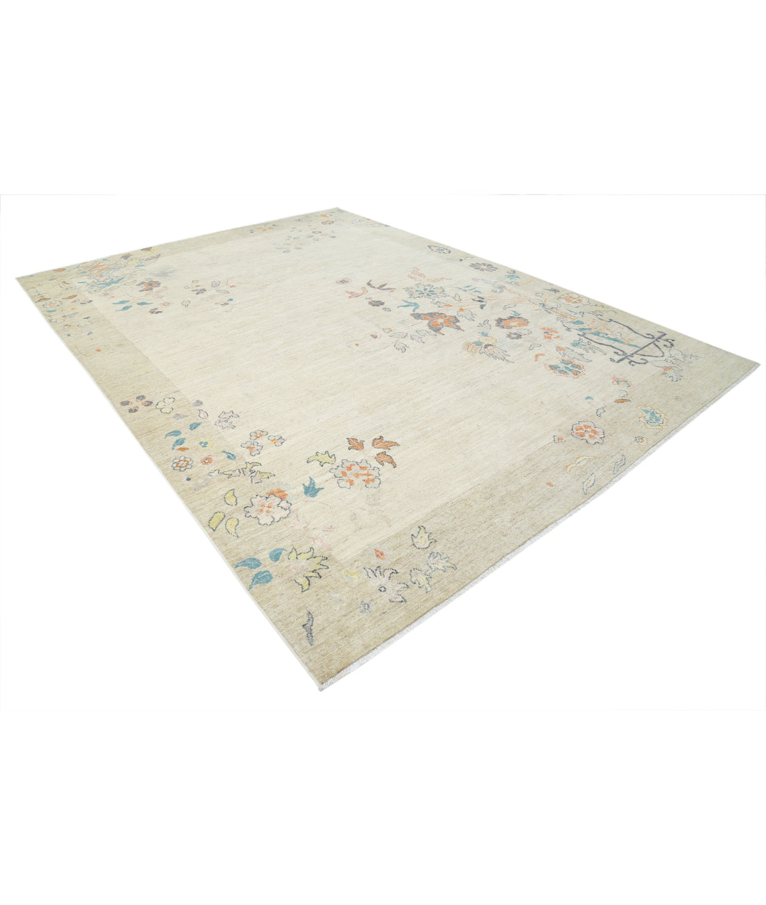 Hand Knotted Chinese Wool Rug - 8'11'' x 11'11'' 8'11'' x 11'11'' (268 X 358) / Gold / Ivory