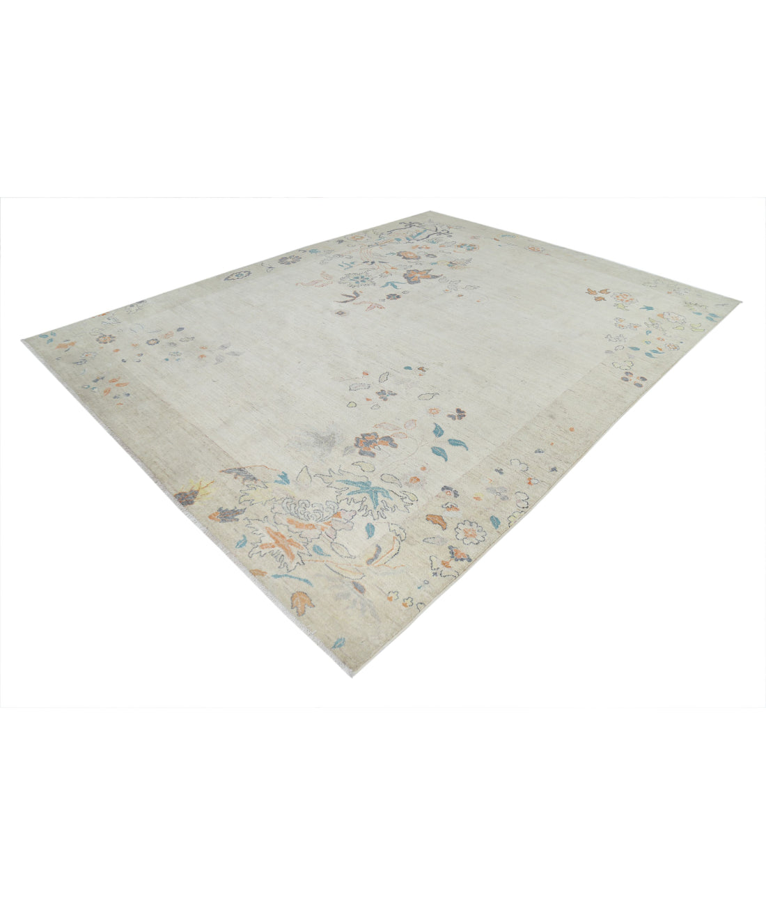 Hand Knotted Chinese Wool Rug - 8'11'' x 11'11'' 8'11'' x 11'11'' (268 X 358) / Gold / Ivory