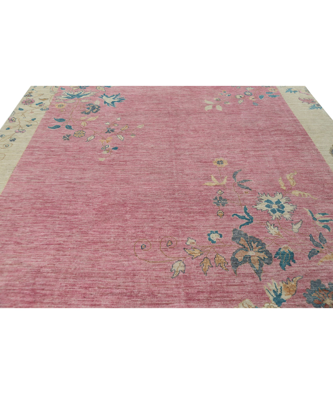 Hand Knotted Chinese Wool Rug - 9'2'' x 11'10'' 9'2'' x 11'10'' (275 X 355) / Ivory / Pink