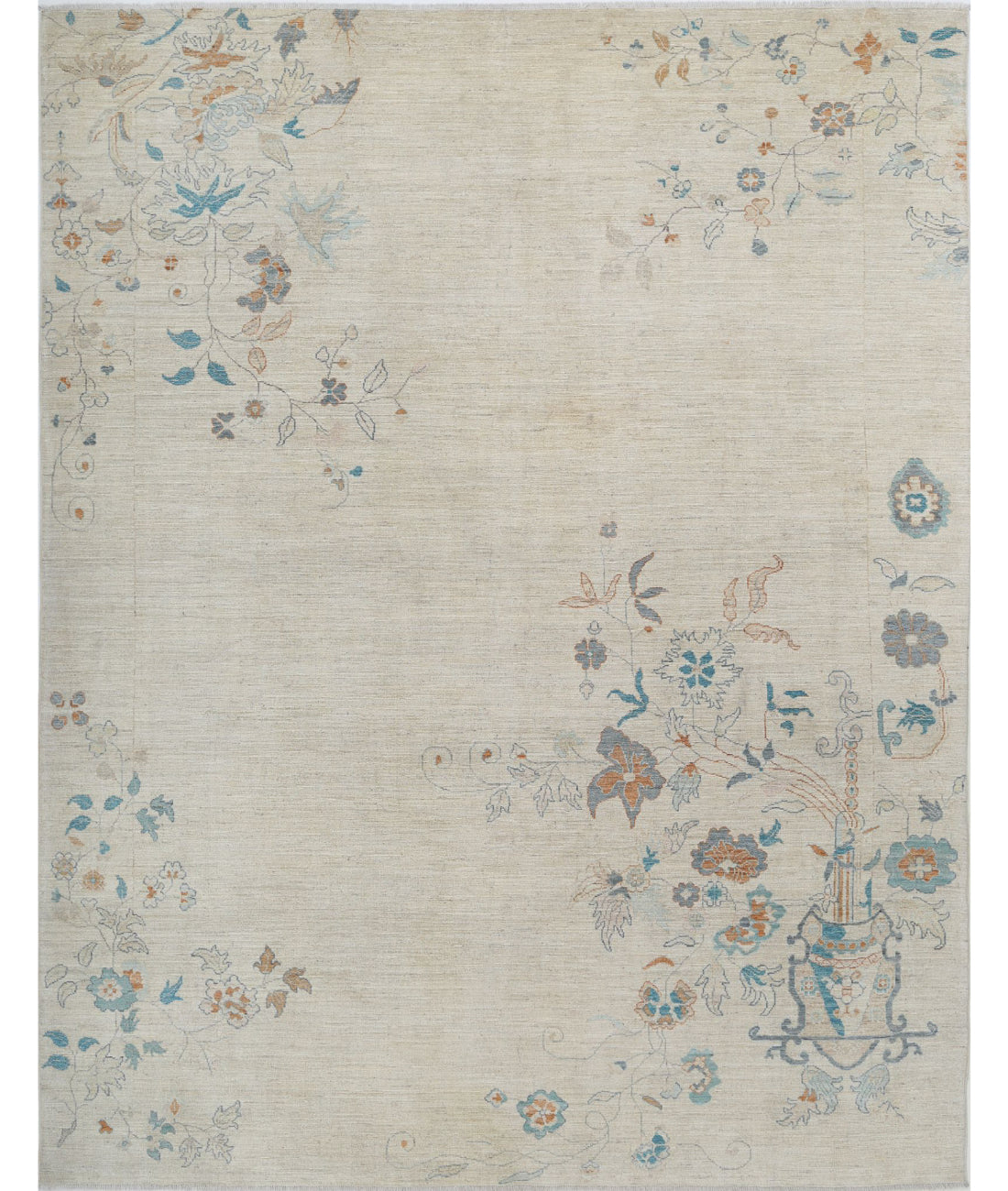 Hand Knotted Oushak Wool Rug - 9'3'' x 11'9''