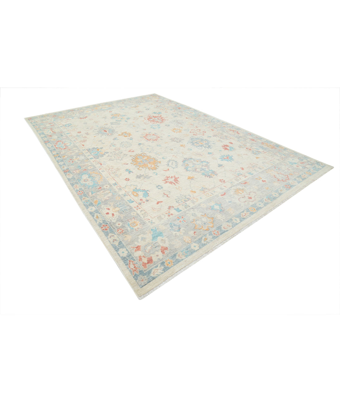 Hand Knotted Oushak Wool Rug - 8'11'' x 12'4'' 8'11'' x 12'4'' (268 X 370) / Grey / Ivory