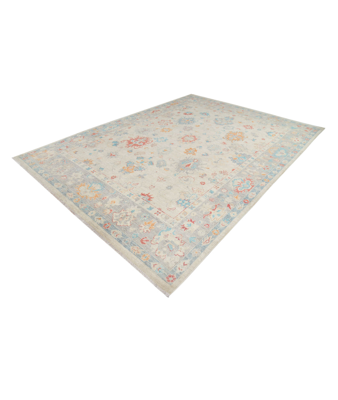 Hand Knotted Oushak Wool Rug - 8'11'' x 12'4'' 8'11'' x 12'4'' (268 X 370) / Grey / Ivory