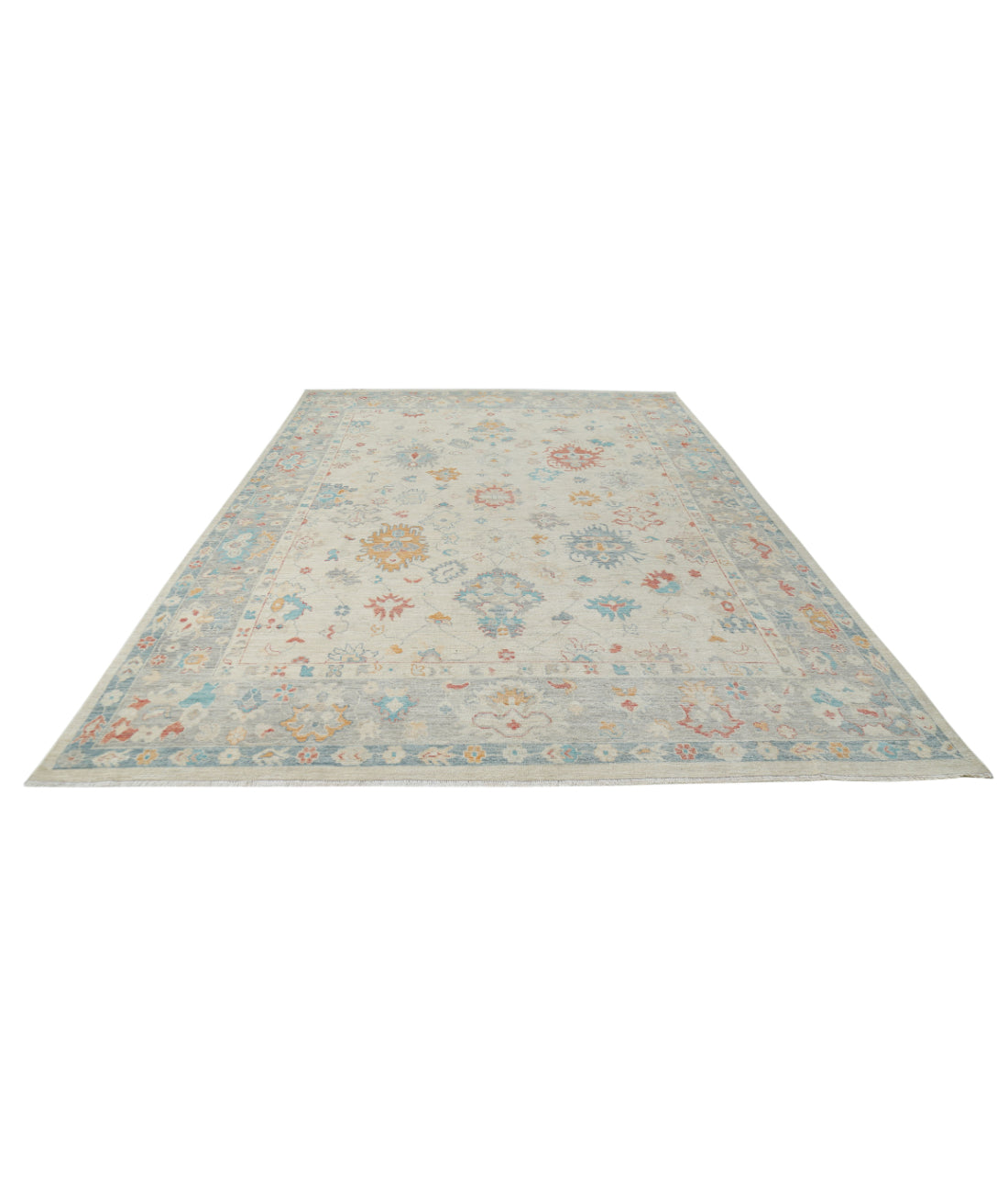 Hand Knotted Oushak Wool Rug - 8'11'' x 12'4'' 8'11'' x 12'4'' (268 X 370) / Grey / Ivory