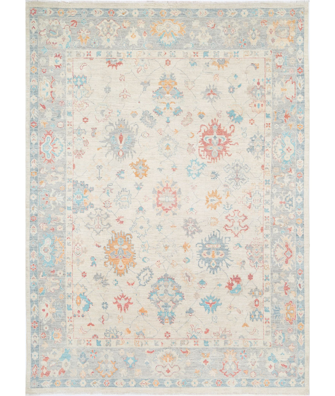 Hand Knotted Oushak Wool Rug - 8'11'' x 12'4''