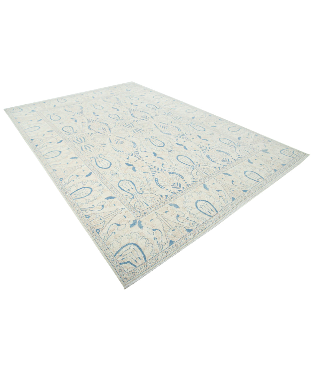 Hand Knotted Oushak Wool Rug - 8'8'' x 12'0'' 8'8'' x 12'0'' (260 X 360) / Ivory / Ivory