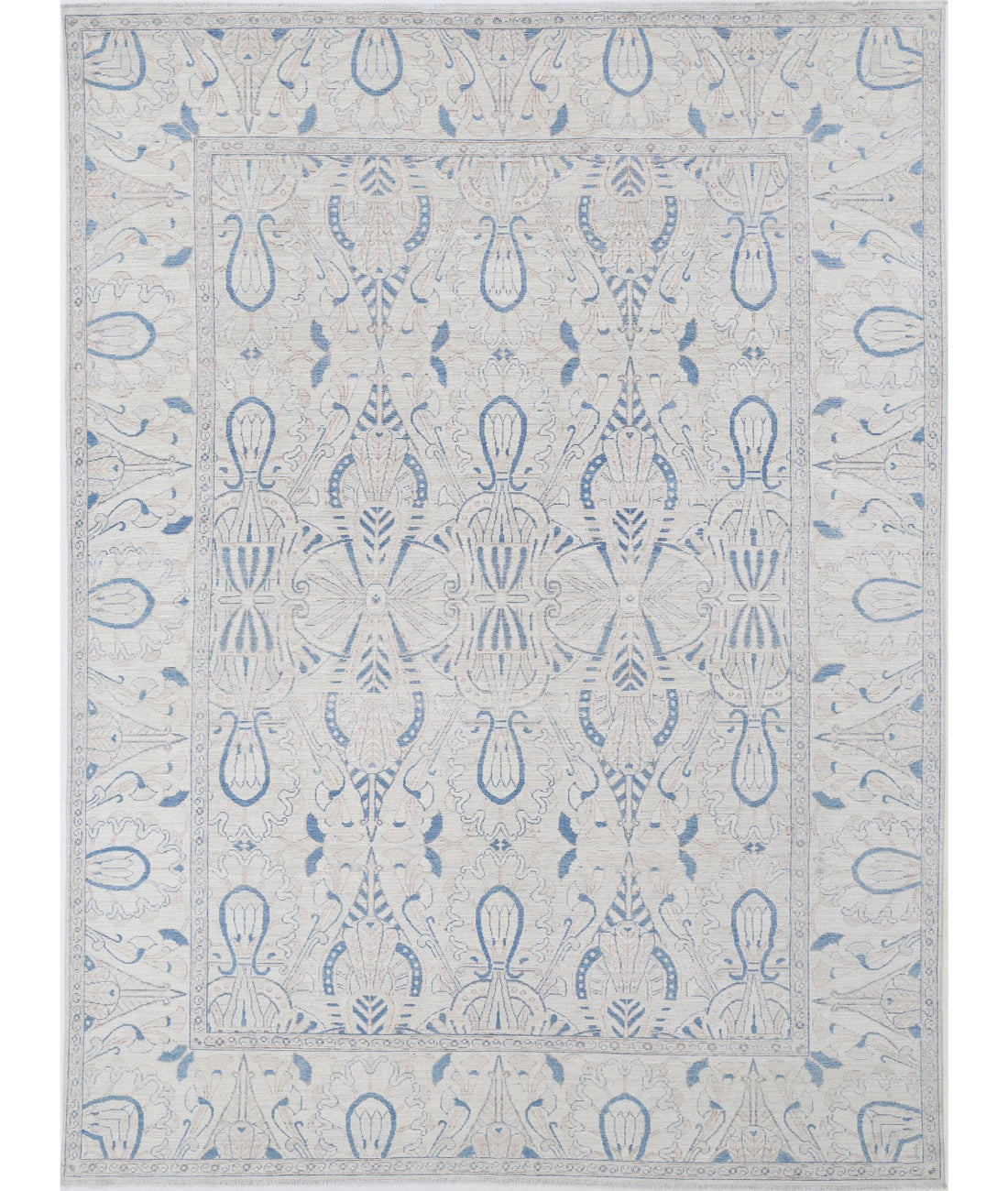 Hand Knotted Oushak Wool Rug - 8'8'' x 12'0''