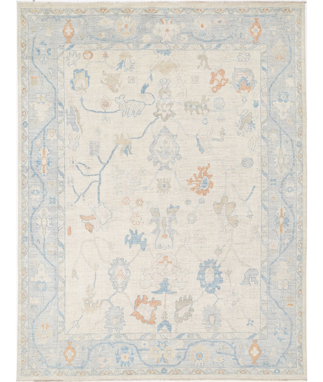 Hand Knotted Oushak Wool Rug - 9'0'' x 11'11'' 9'0'' x 11'11'' (270 X 358) / Grey / Blue