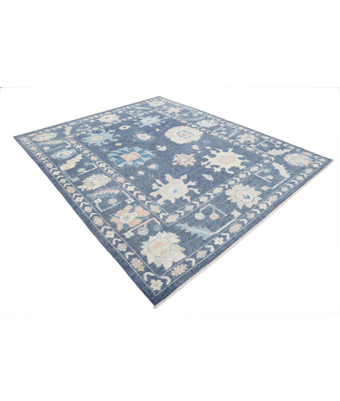 Hand Knotted Oushak Wool Rug - 8'1'' x 9'9'' 8'1'' x 9'9'' (243 X 293) / Grey / Ivory