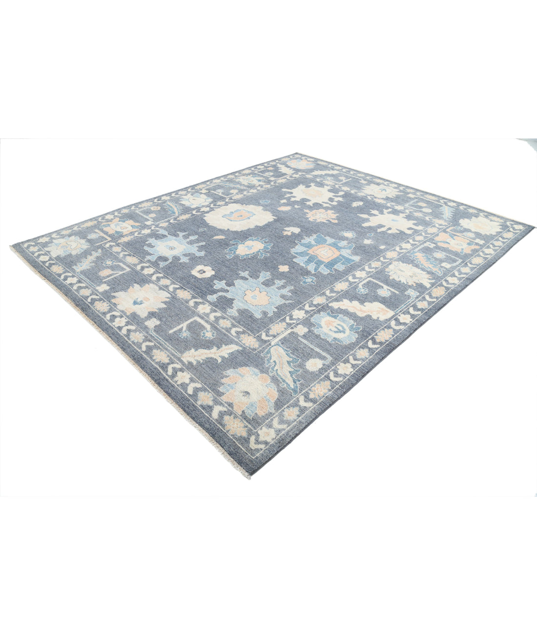 Hand Knotted Oushak Wool Rug - 8'1'' x 9'9'' 8'1'' x 9'9'' (243 X 293) / Grey / Ivory