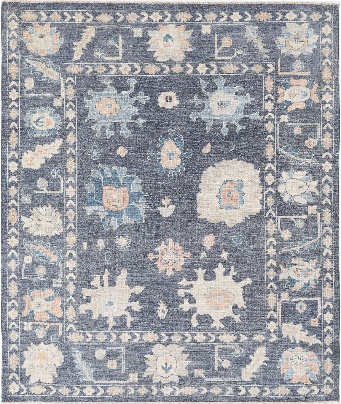 Hand Knotted Oushak Wool Rug - 8'1'' x 9'9'' 8'1'' x 9'9'' (243 X 293) / Grey / Ivory