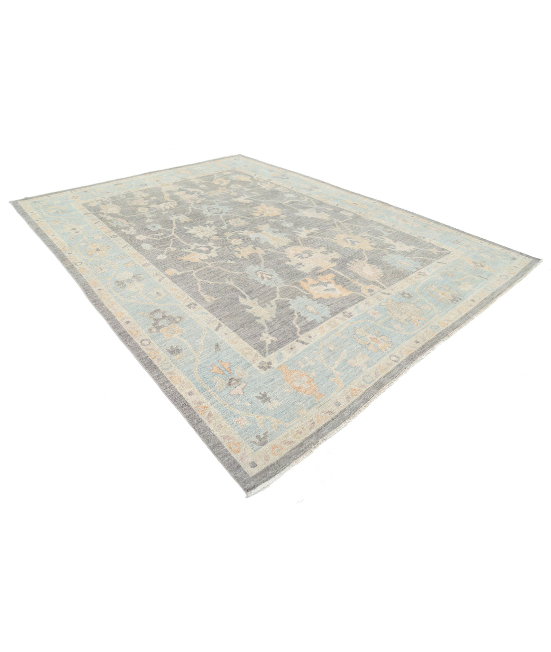 Hand Knotted Oushak Wool Rug - 9'9'' x 12'11'' 9'9'' x 12'11'' (293 X 388) / Ivory / Grey