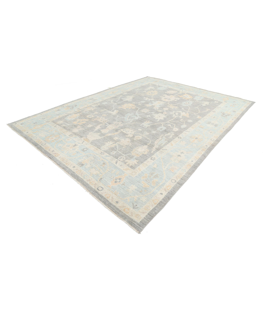 Hand Knotted Oushak Wool Rug - 9'9'' x 12'11'' 9'9'' x 12'11'' (293 X 388) / Ivory / Grey