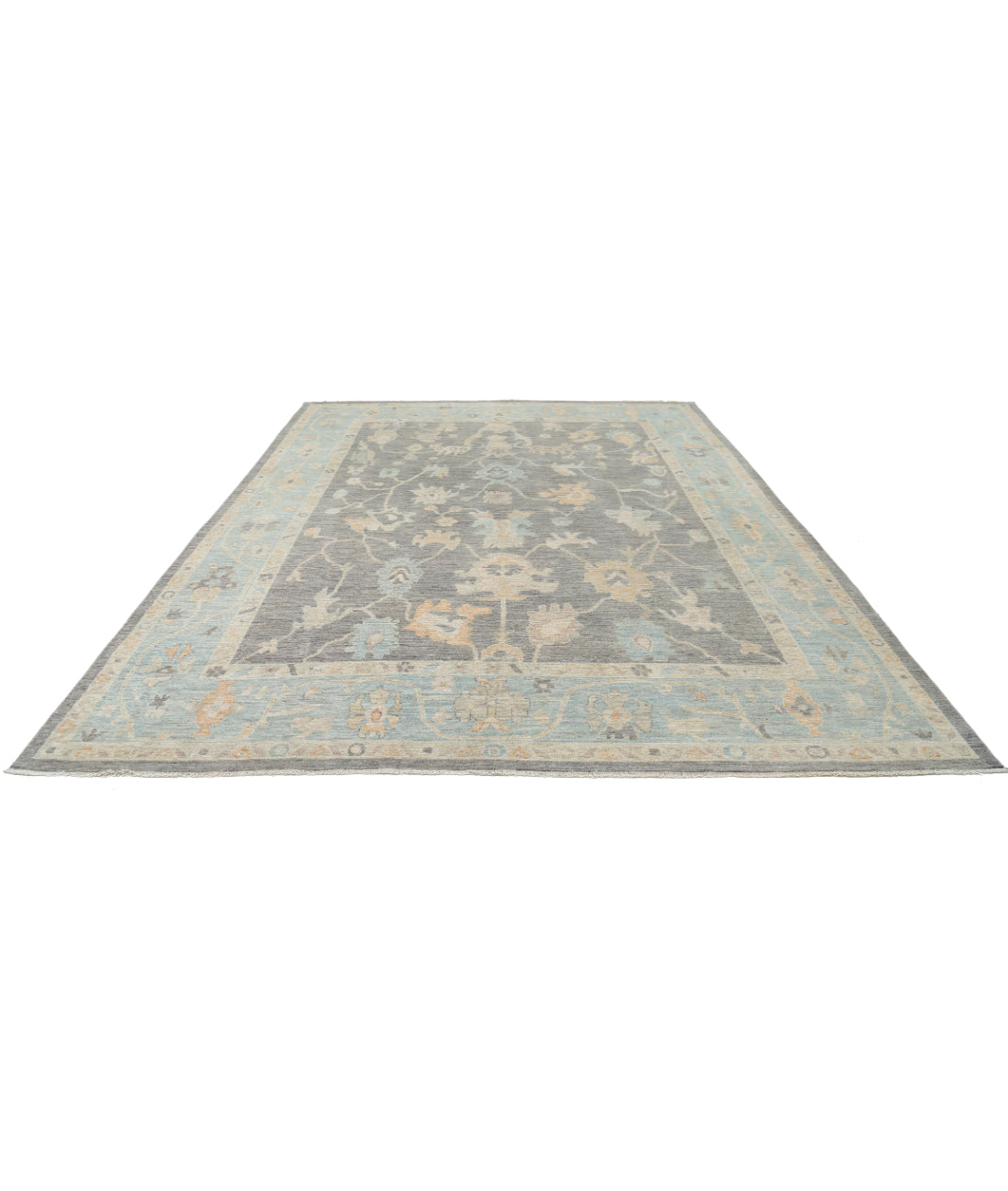 Hand Knotted Oushak Wool Rug - 9'9'' x 12'11'' 9'9'' x 12'11'' (293 X 388) / Ivory / Grey