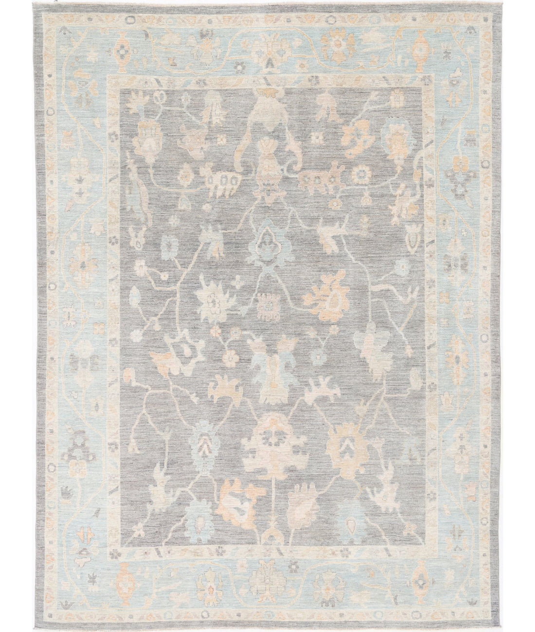 Hand Knotted Oushak Wool Rug - 9'9'' x 12'11''