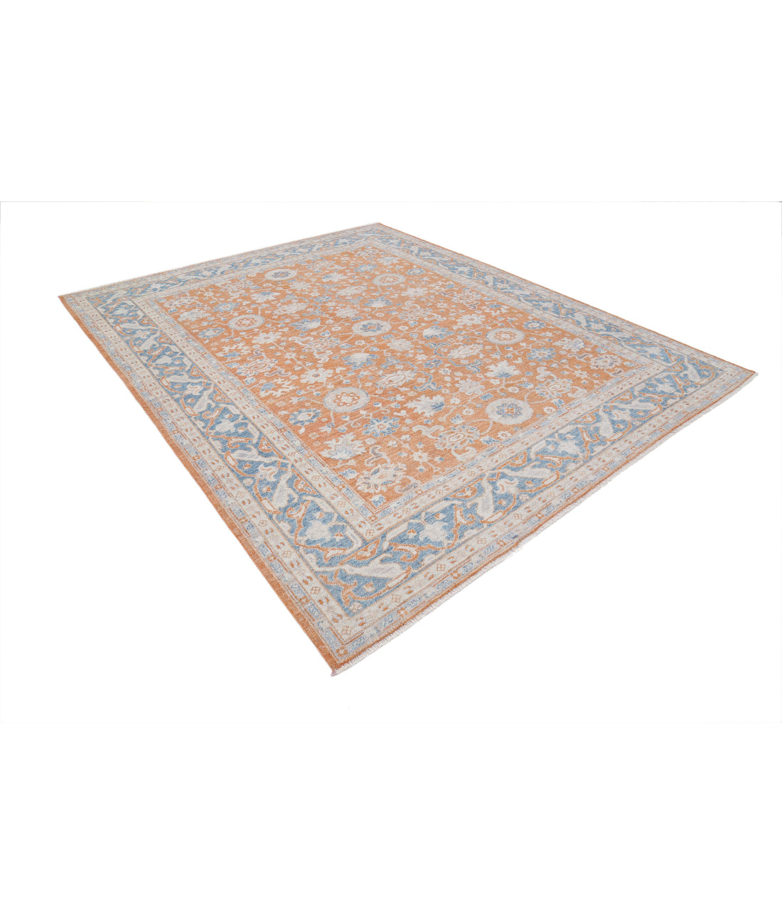 Hand Knotted Oushak Wool Rug - 8'3'' x 10'1'' 8'3'' x 10'1'' (248 X 303) / Orange / Blue