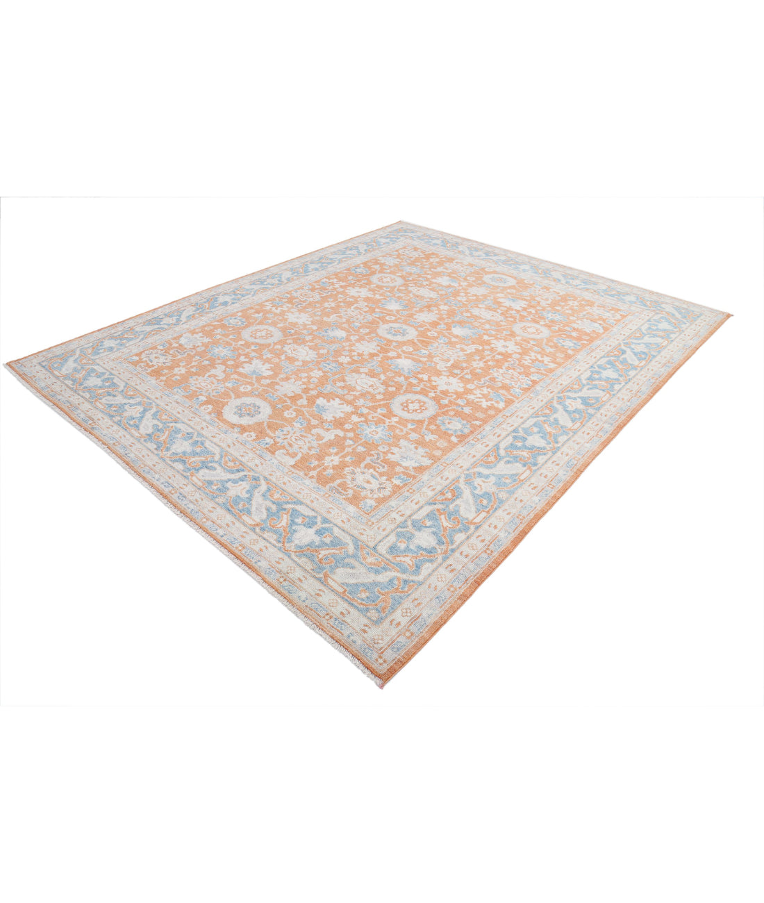 Hand Knotted Oushak Wool Rug - 8'3'' x 10'1'' 8'3'' x 10'1'' (248 X 303) / Orange / Blue