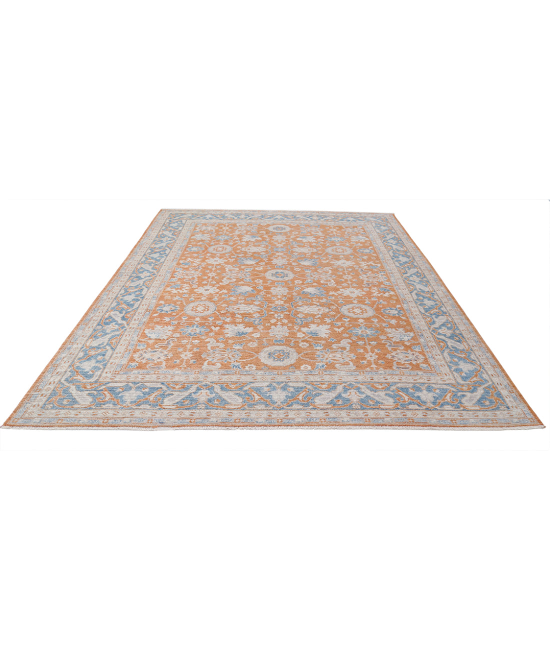 Hand Knotted Oushak Wool Rug - 8'3'' x 10'1'' 8'3'' x 10'1'' (248 X 303) / Orange / Blue