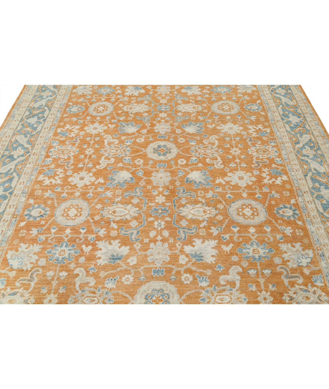 Hand Knotted Oushak Wool Rug - 8'3'' x 10'1'' 8'3'' x 10'1'' (248 X 303) / Orange / Blue