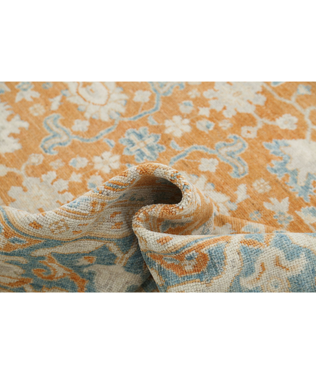 Hand Knotted Oushak Wool Rug - 8'3'' x 10'1'' 8'3'' x 10'1'' (248 X 303) / Orange / Blue