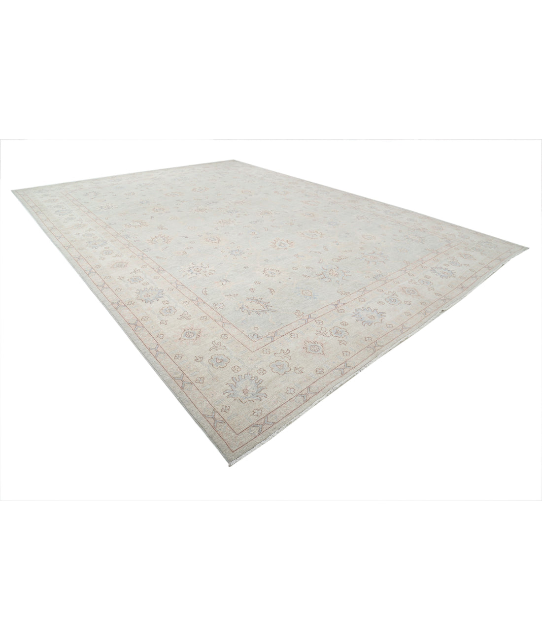 Hand Knotted Oushak Wool Rug - 12'9'' x 17'7'' 12'9'' x 17'7'' (383 X 528) / Grey / Ivory