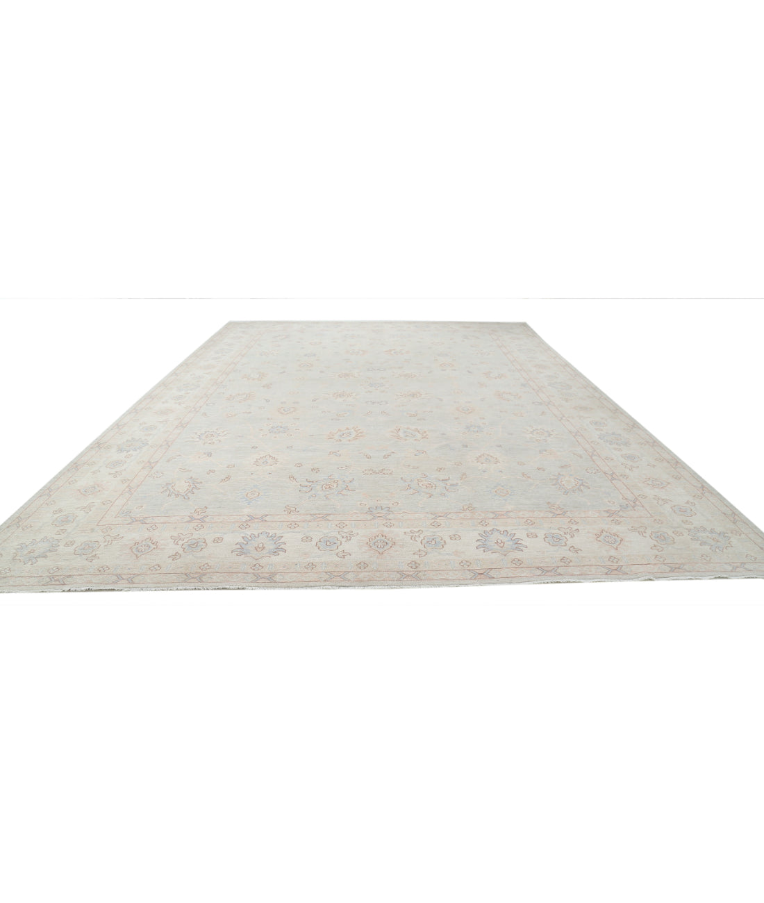Hand Knotted Oushak Wool Rug - 12'9'' x 17'7'' 12'9'' x 17'7'' (383 X 528) / Grey / Ivory