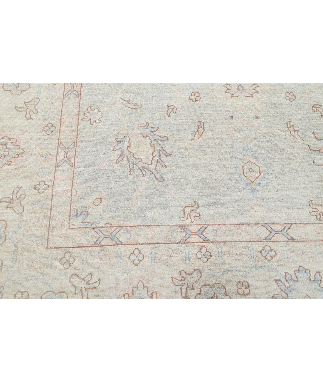 Hand Knotted Oushak Wool Rug - 12'9'' x 17'7'' 12'9'' x 17'7'' (383 X 528) / Grey / Ivory