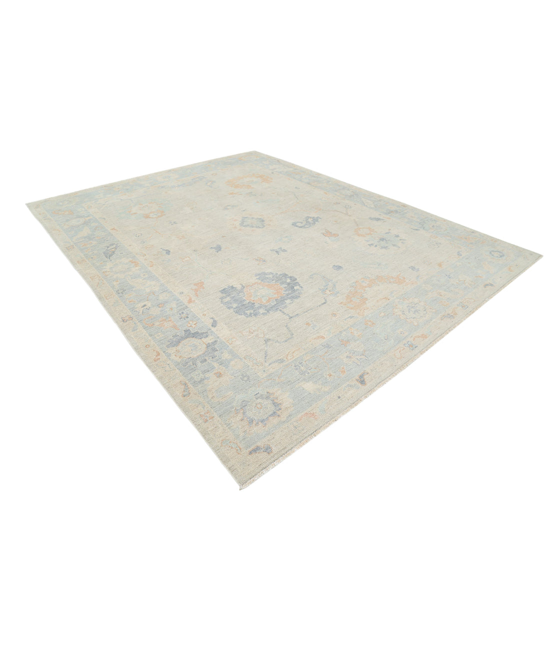 Hand Knotted Oushak Wool Rug - 9'3'' x 11'11'' 9'3'' x 11'11'' (278 X 358) / Grey / Blue