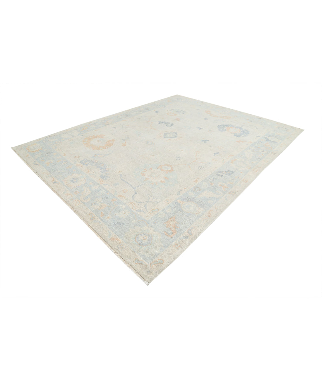 Hand Knotted Oushak Wool Rug - 9'3'' x 11'11'' 9'3'' x 11'11'' (278 X 358) / Grey / Blue