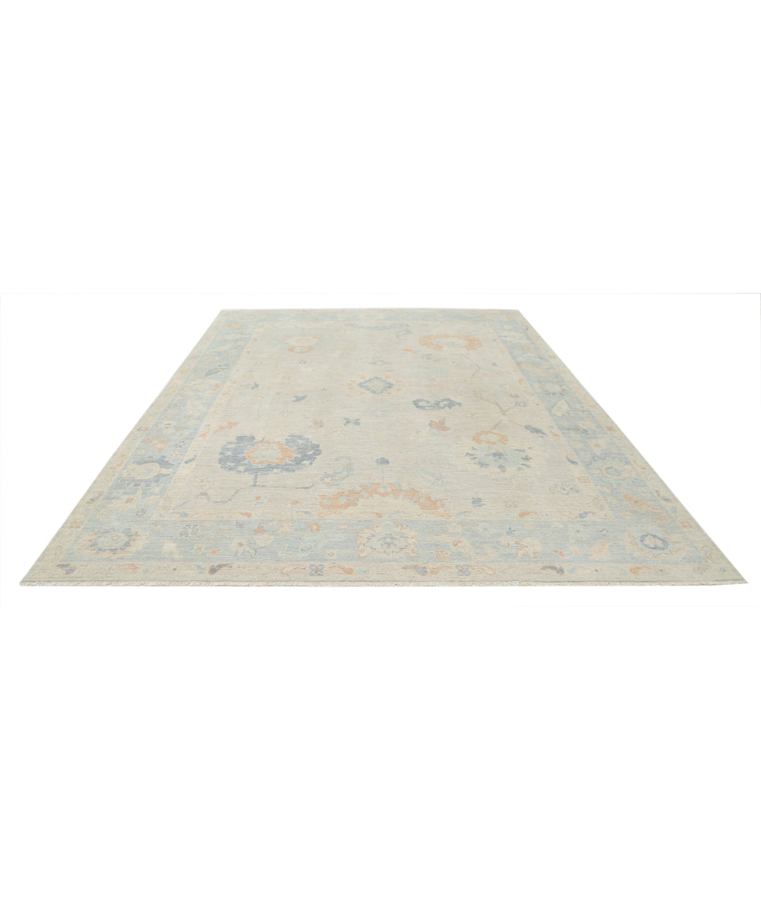 Hand Knotted Oushak Wool Rug - 9'3'' x 11'11'' 9'3'' x 11'11'' (278 X 358) / Grey / Blue