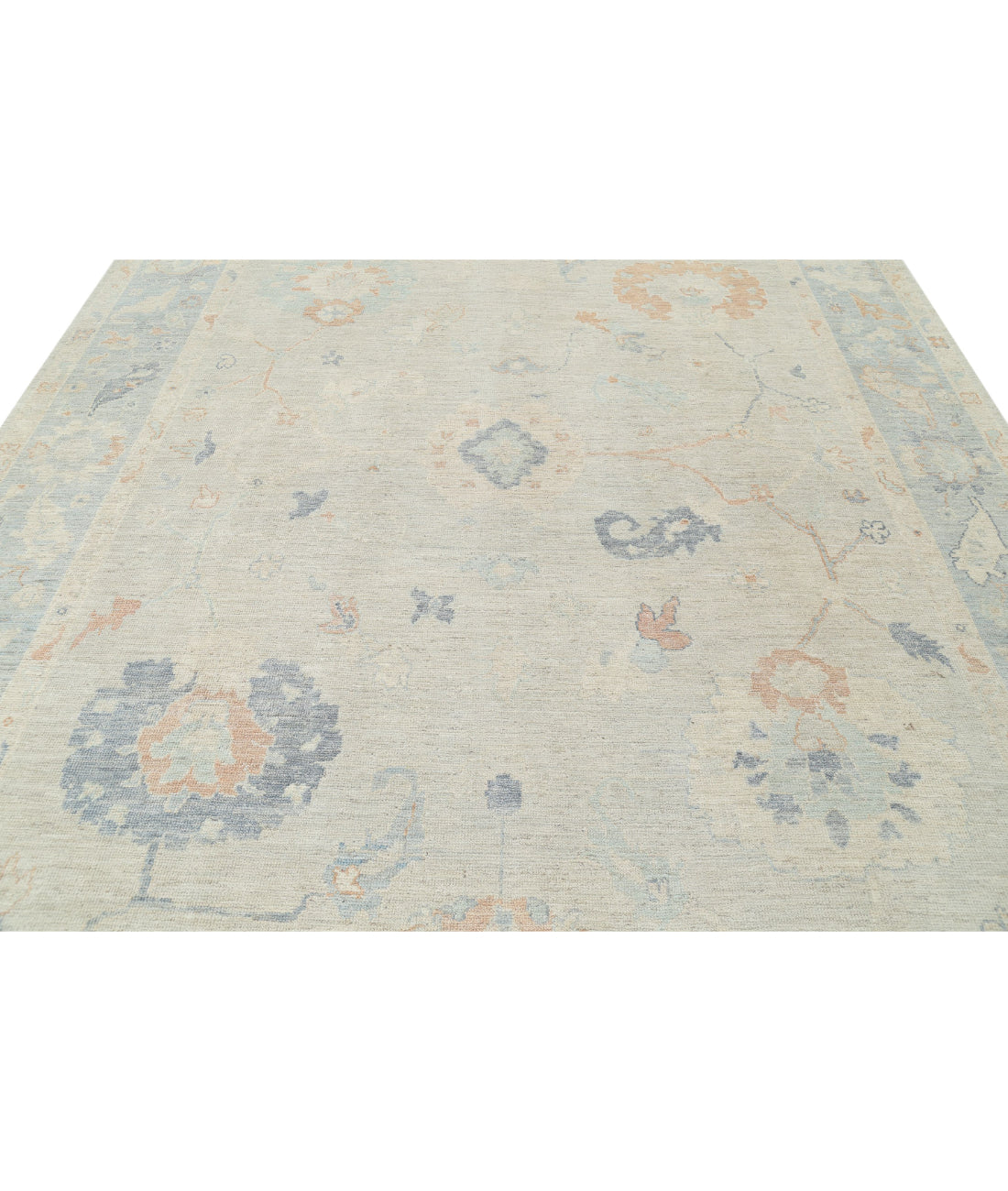 Hand Knotted Oushak Wool Rug - 9'3'' x 11'11'' 9'3'' x 11'11'' (278 X 358) / Grey / Blue