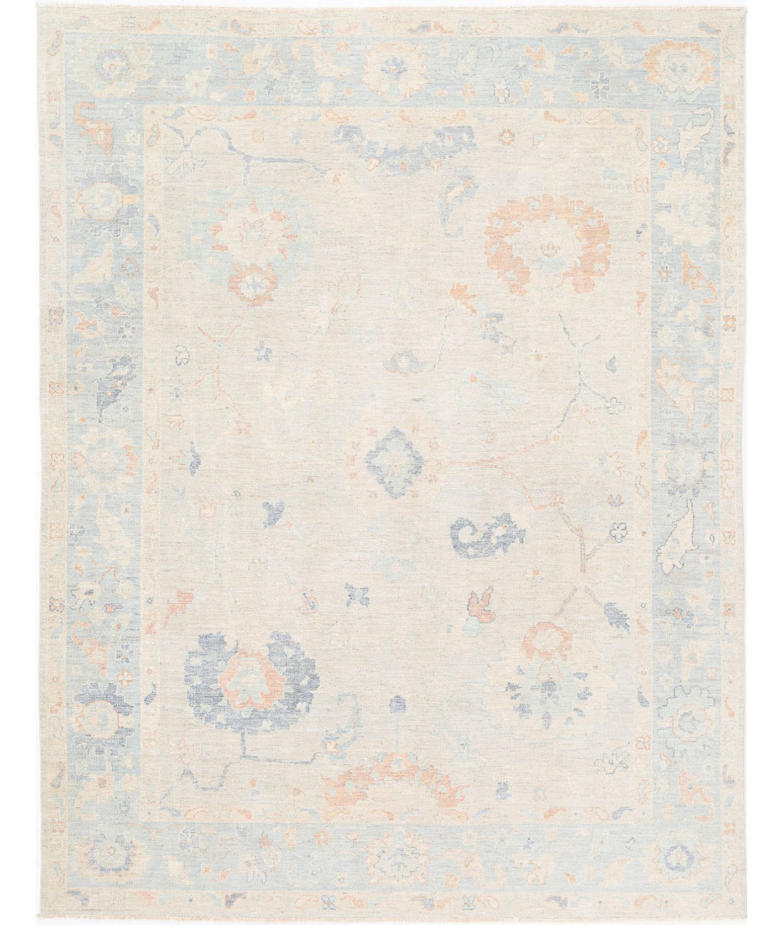 Hand Knotted Oushak Wool Rug - 9'3'' x 11'11'' 9'3'' x 11'11'' (278 X 358) / Grey / Blue