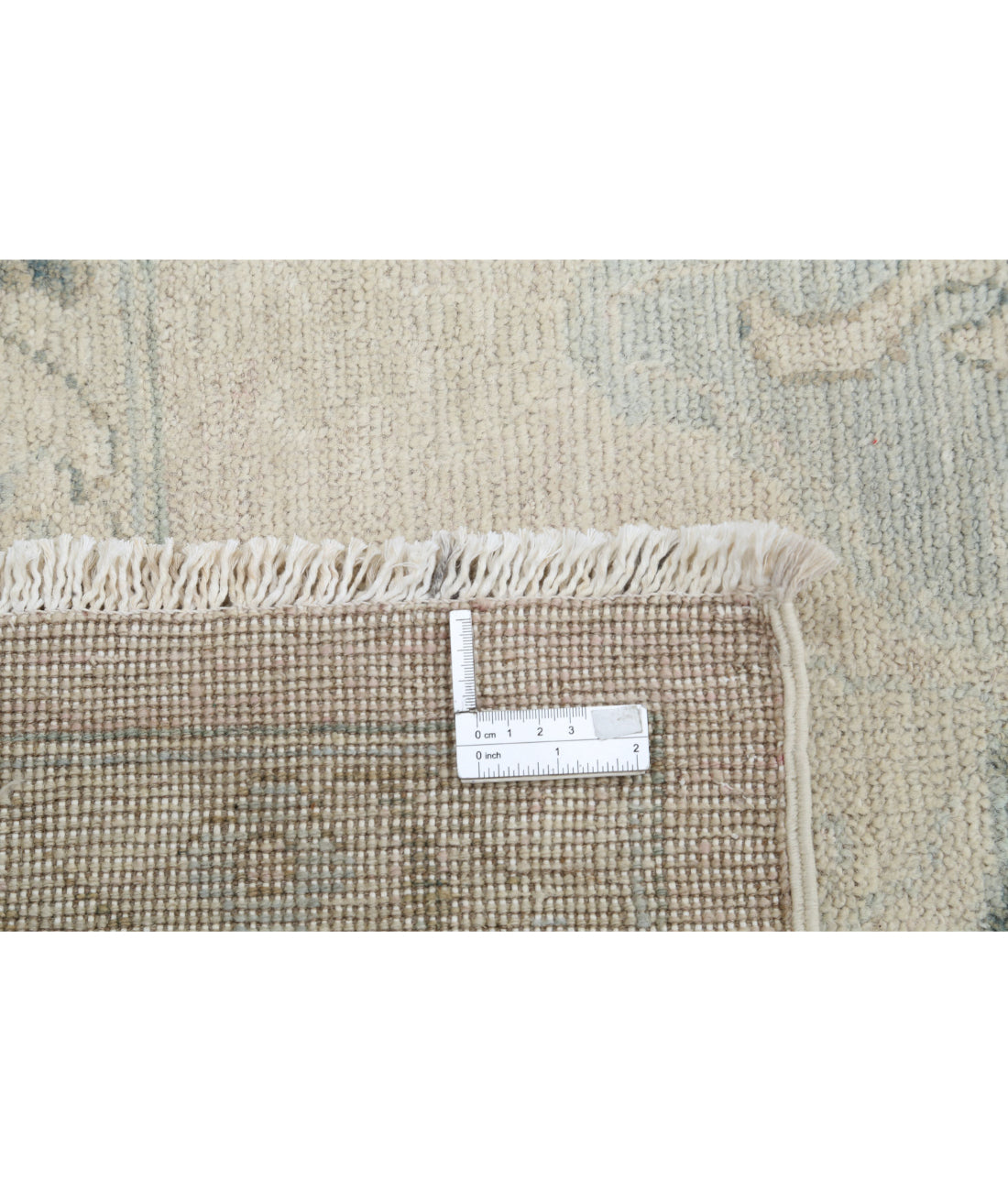 Hand Knotted Oushak Wool Rug - 11'8'' x 14'10'' 11'8'' x 14'10'' (350 X 445) / Beige / Blue