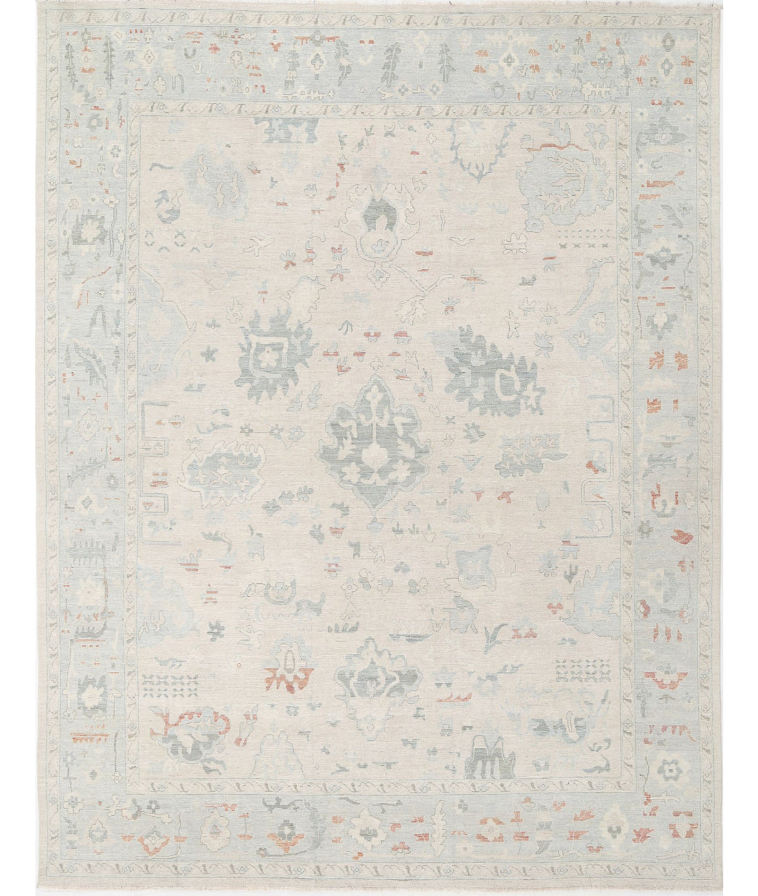 Hand Knotted Oushak Wool Rug - 11&#39;8&#39;&#39; x 14&#39;10&#39;&#39; 11&#39;8&#39;&#39; x 14&#39;10&#39;&#39; (350 X 445) / Beige / Blue