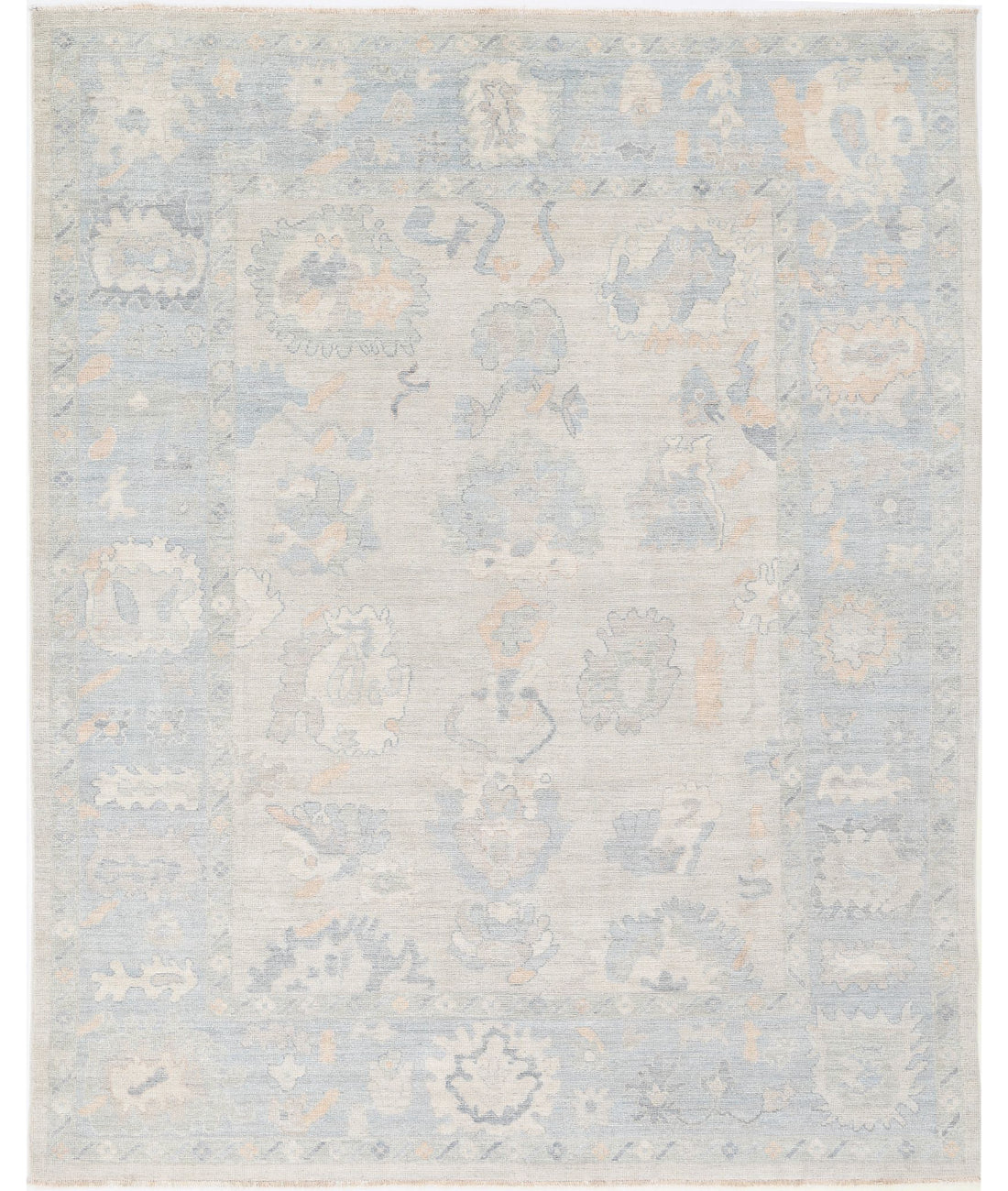 Hand Knotted Oushak Wool Rug - 8'2'' x 10'0'' 8'2'' x 10'0'' (245 X 300) / Grey / Blue